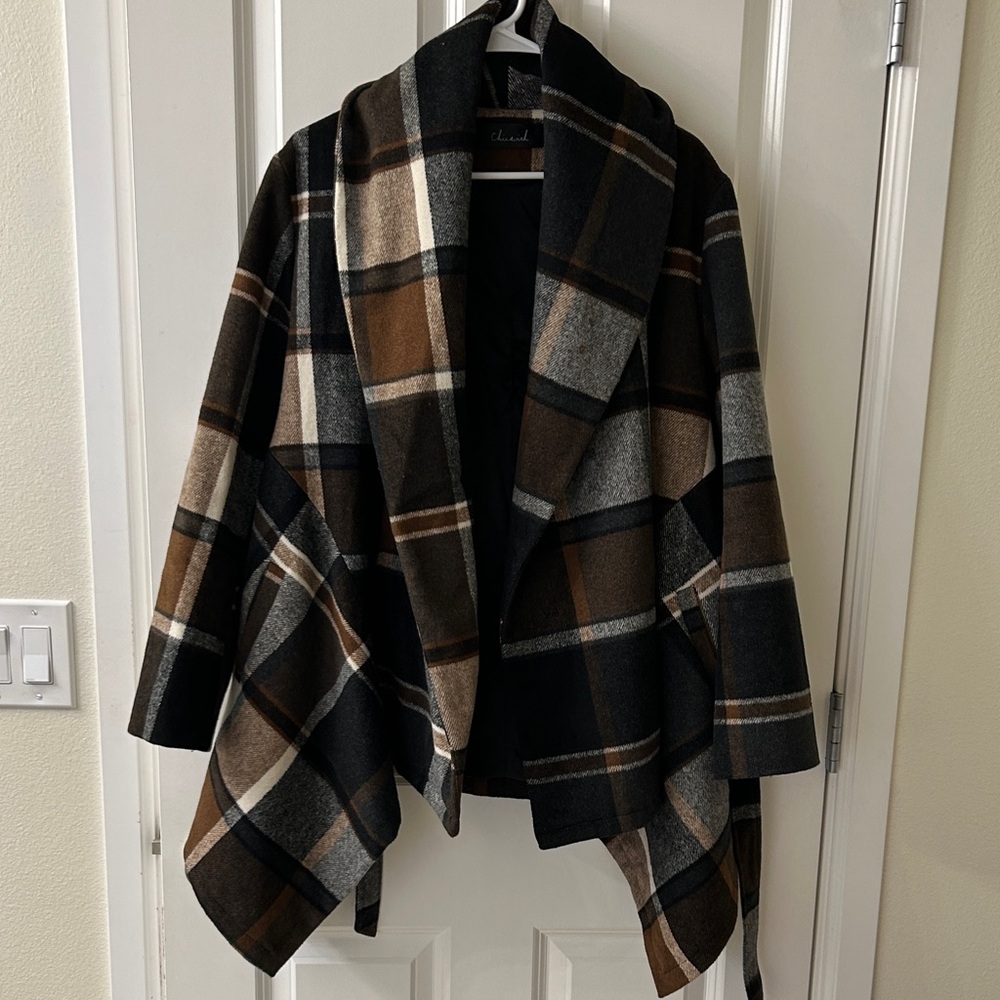 Chicwish Plaid Jacket in Black, Brown, and Gray